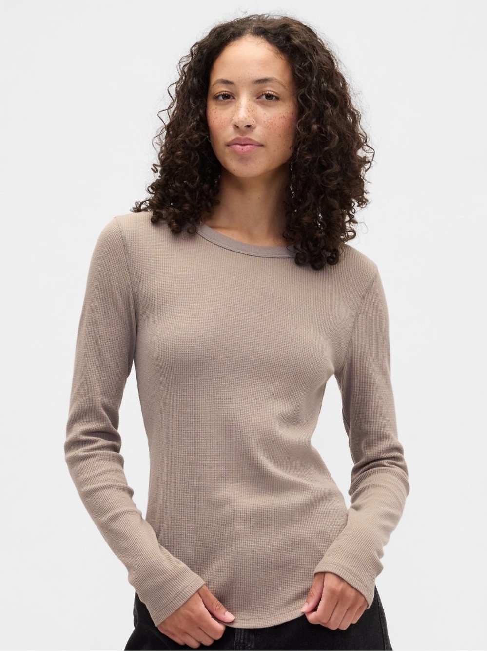 Cyrus Beige Waffle-Knit Long Sleeve Tee
